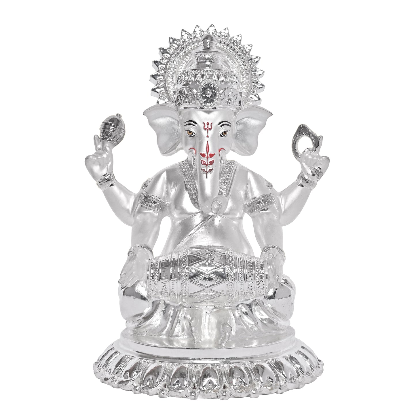 DIVINITI 999 Silver Plated Ganesh Idol Statue Radiate Prosperity and Blessings for Home Office Décor Puja Room Gift (15x12 CM)