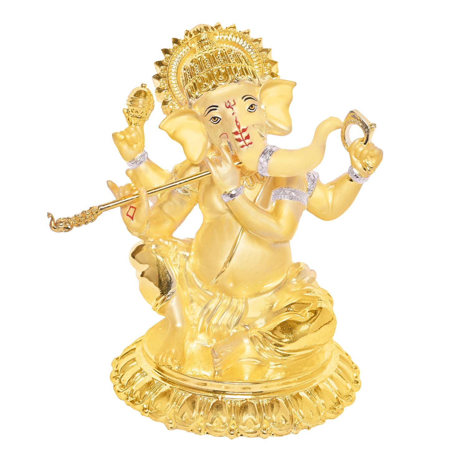 Diviniti 24K Gold Plated Lord Ganesha Idol Statue Elegant Spiritual Décor for Home & Office Pooja Room Accent Gift (15.5x14 CM)