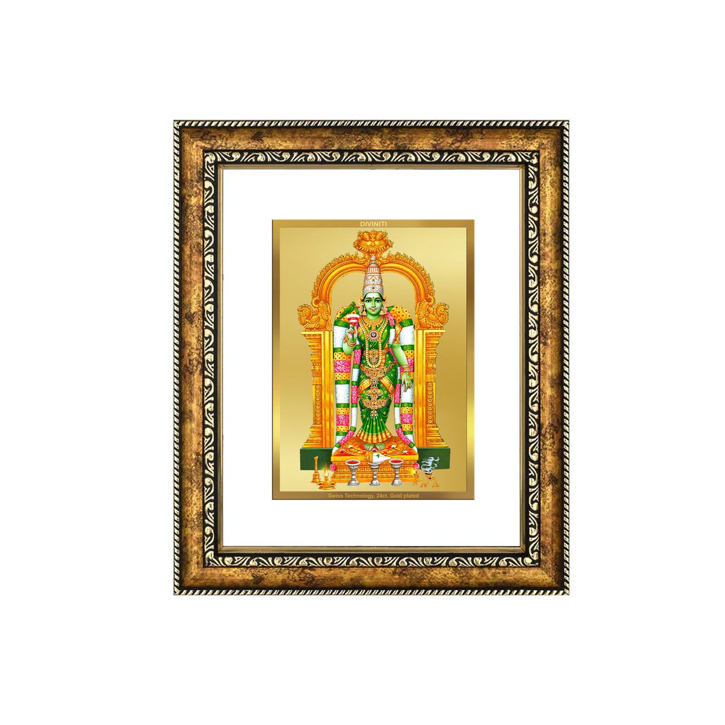 DIVINITI 24K Gold Plated Meenakshi Wall Photo Frame for Home Decor, Wall Hanging, Table Top, Puja Room & Gift DG113S3 (27.6X35.4 CM)