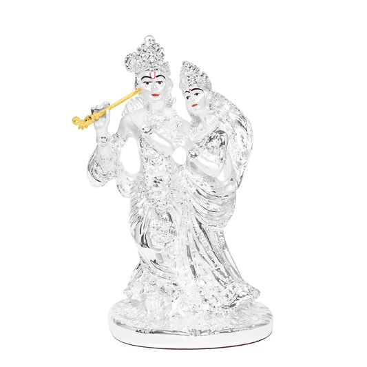 DIVINITI 999 Silver Plated Goddess Radha Krishna Idols Statue Symbol of Eternal Love, Devotion for Home, Office, Puja Room Gift (11.5x8 CM)