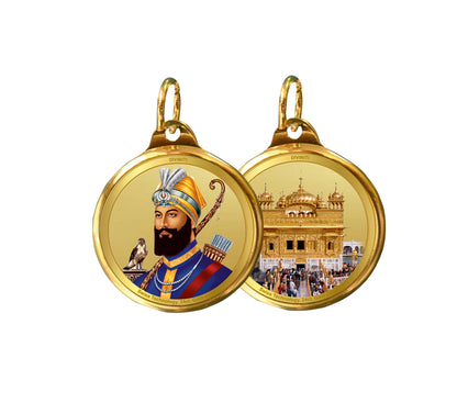 Diviniti 24K Double sided Gold Plated Pendant Guru Gobind Singh  & Golden Temple|28 MM Flip Coin (1 PCS)