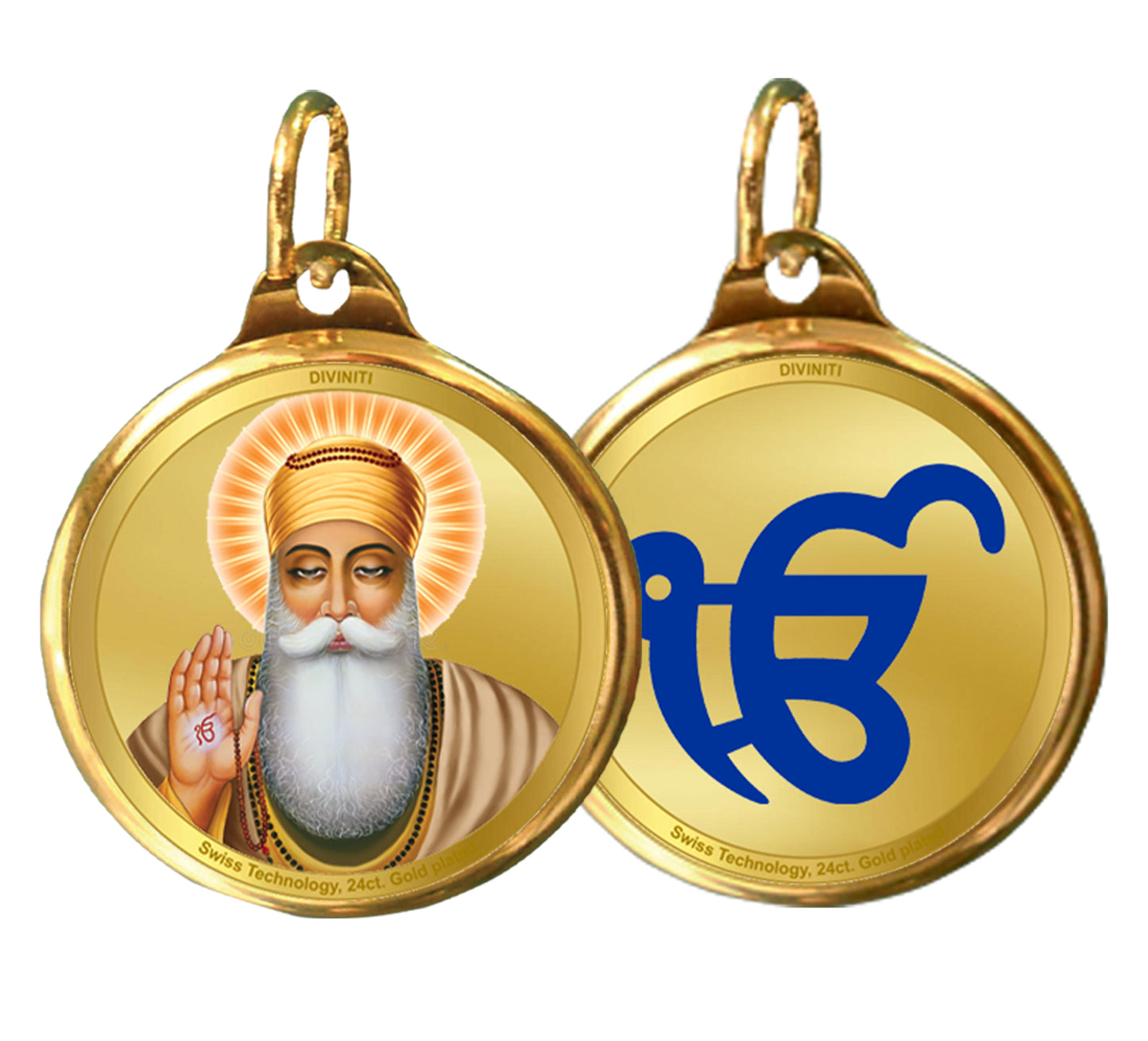 Diviniti 24K Double sided Gold Plated Pendant Gurunanak & Ek Omkar|22 MM Flip Coin (1 PCS)