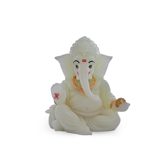 Diviniti Glowing Ganesha Idol for Car Dashboard Office Desk Puja Room Ganpati Idol for Home Decor Birthday Festivals Lord Ganesh Statue Figurine Gifting (7x5.5 CM)