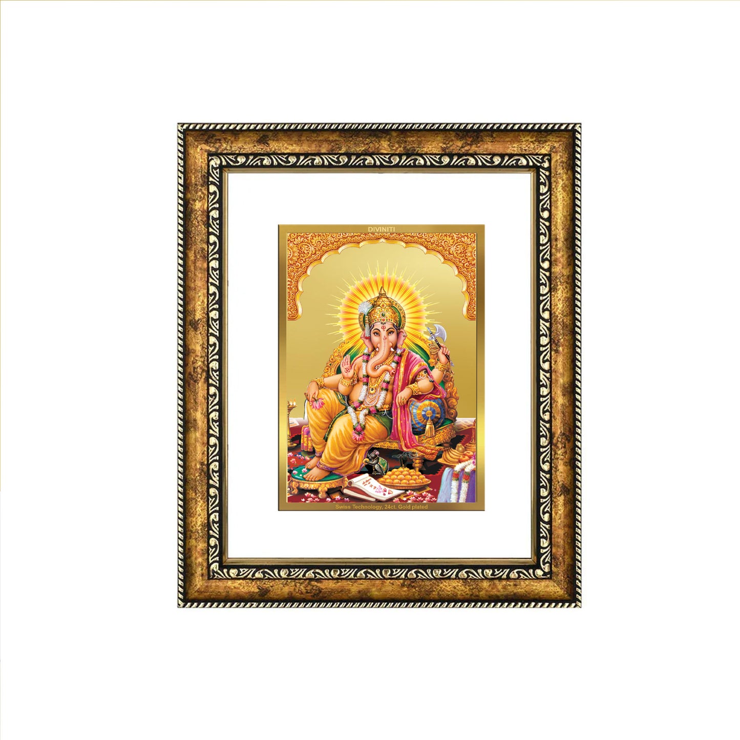 DIVINITI 24k Gold Plated Lord Ganesha Wall Photo Frame, Table Decor| DG Frame 113 Size 3 (33.3 CM X 26 CM)