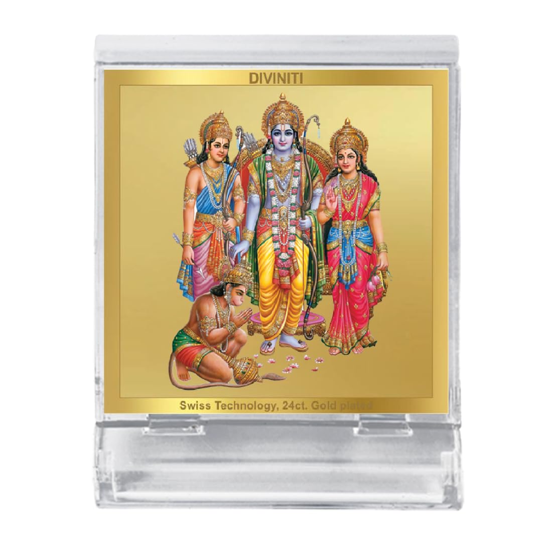 Diviniti 24K Gold Plated Ram Darbar Acrylic Frame for Car Dashboard, Home Decor, Tabletop, Puja Room, Festival Gift ACF3A (5.8x4.8 CM)