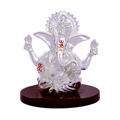 DIVINITI 999 Silver Plated Four-Hand Ganesh Idol Statue Divine Symbol of Prosperity and Protection for Home Office Décor, Tabletop, Puja Room Gift (6x6 CM)