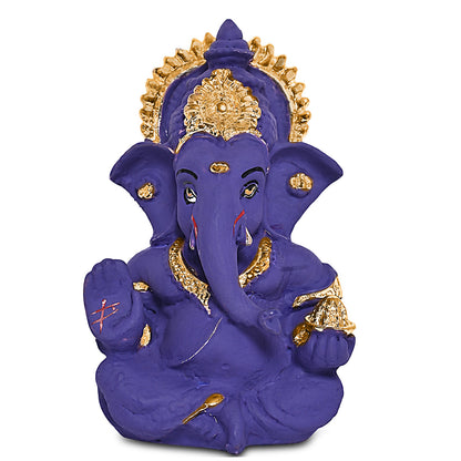 Diviniti 24K Gold Plated Resin Lord Ganesha Idol for Car Dashboard Tabletop for Home Decor Mandir Puja Gift Purple (8.4x4.2cm)