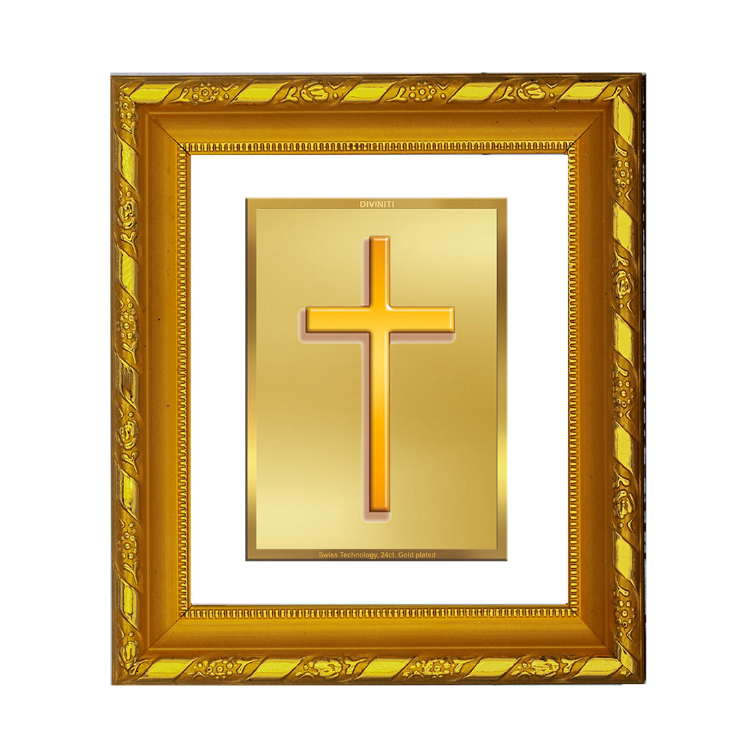 DIVINITI 24K Gold Plated Foil Holy Cross Photo Frame for Home Decor Showpiece, TableTop DG 103 Size 1 (15.3x14.9 CM)