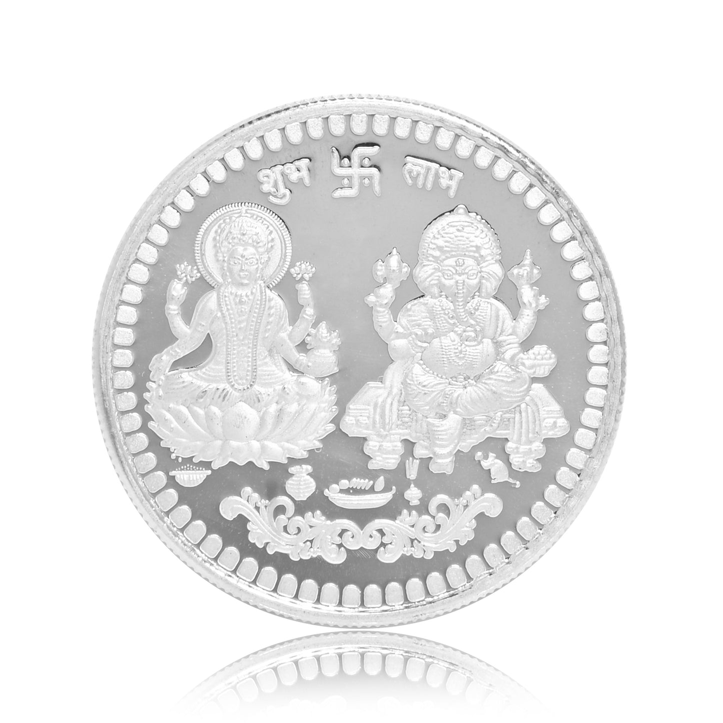 DIVINITI Pure Silver Coin Laxmi Ganesh & Swastik Symbol of Prosperity and Blessings for Home & Office Décor, Puja Room Diwali Gift (20g)