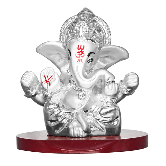 DIVINITI 999 Silver Plated Four-Hand Ganesh Idol Statue Divine Symbol of Prosperity and Protection for Home Office Décor, Tabletop, Puja Room Gift (6x6 CM)