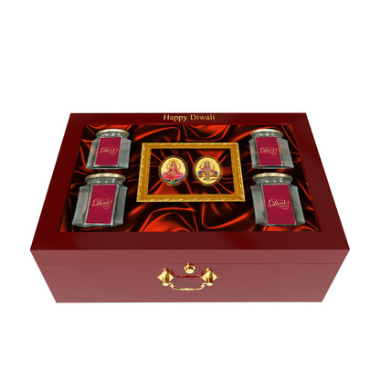 DIVINITI 24K Gold Plated Laxmi Ganesh Idol Photo Frame or Box for Home Decor, Wall Hanging Frame, Office Table & Luxurious Dry Fruits Bottle for Diwali Gift