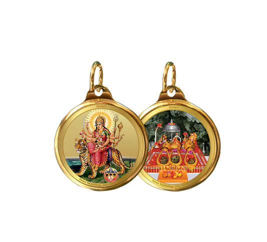 DIVINITI 24K Gold Plated Durga & Mata Ka Darbar 22MM Double Sided Pendant For Men, Women & Kids