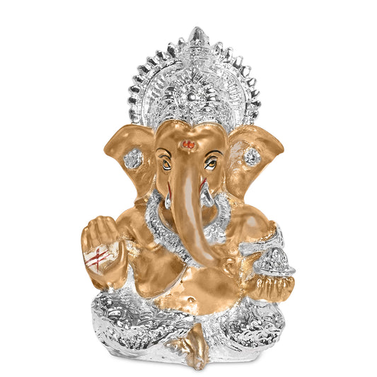 Diviniti 999 Silver Plated Resin Lord Ganesha Idol for Car Dashboard Tabletop for Home Decor Mandir Puja Gift Golden (8.4x4.2cm)