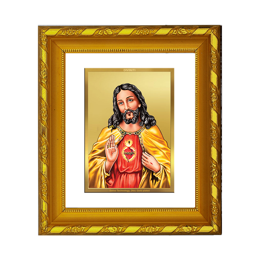 DIVINITI 24K Gold Plated Foil Jesus Wall Photo Frame for Home Decor, Prayer, Gift DG 103 Size 1 (15.3x14.9 CM)