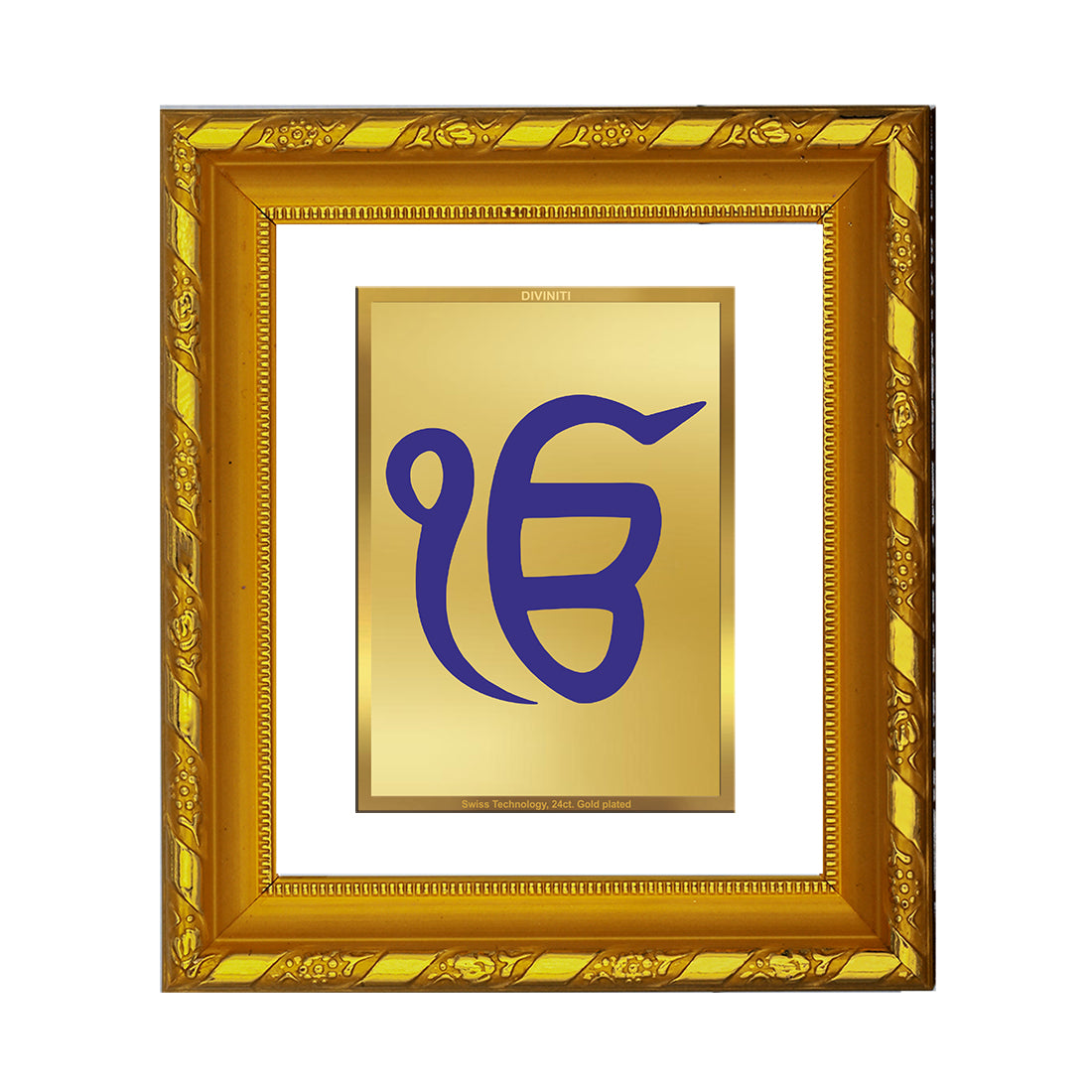 DIVINITI 24K Gold Plated Foil Ek Omkar Photo Frame for Home Decor, TableTop, Prayer DG 103 Size 1 (15.3x14.9 CM)