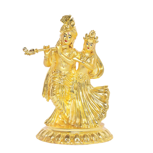 DIVINITI 24K Gold Plated Radha Krishna Idols Statue Spiritual Love for Home, Office, Puja Mandir, Luxury Gift (11.5x8 CM)