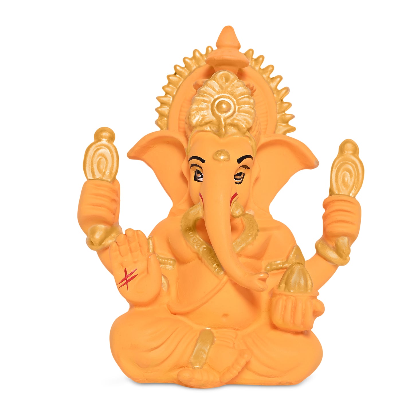 Diviniti 24K Gold Plated Resin Lord Ganesha Idol for Car Dashboard Tabletop For Home Decor Mandir Puja Gift Orange (8.4x4.2cm)