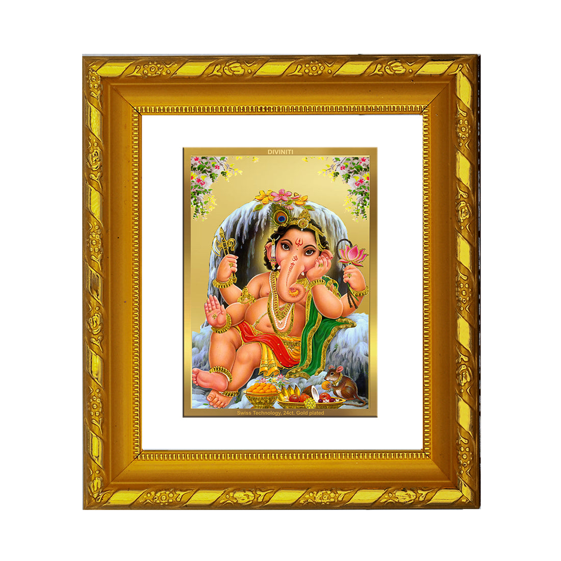 DIVINITI 24K Gold Plated Foil Bal Ganesha Photo Frame for Home Wall Decor, Festival Gift DG 103 Size 1 (15.3x14.9 CM)