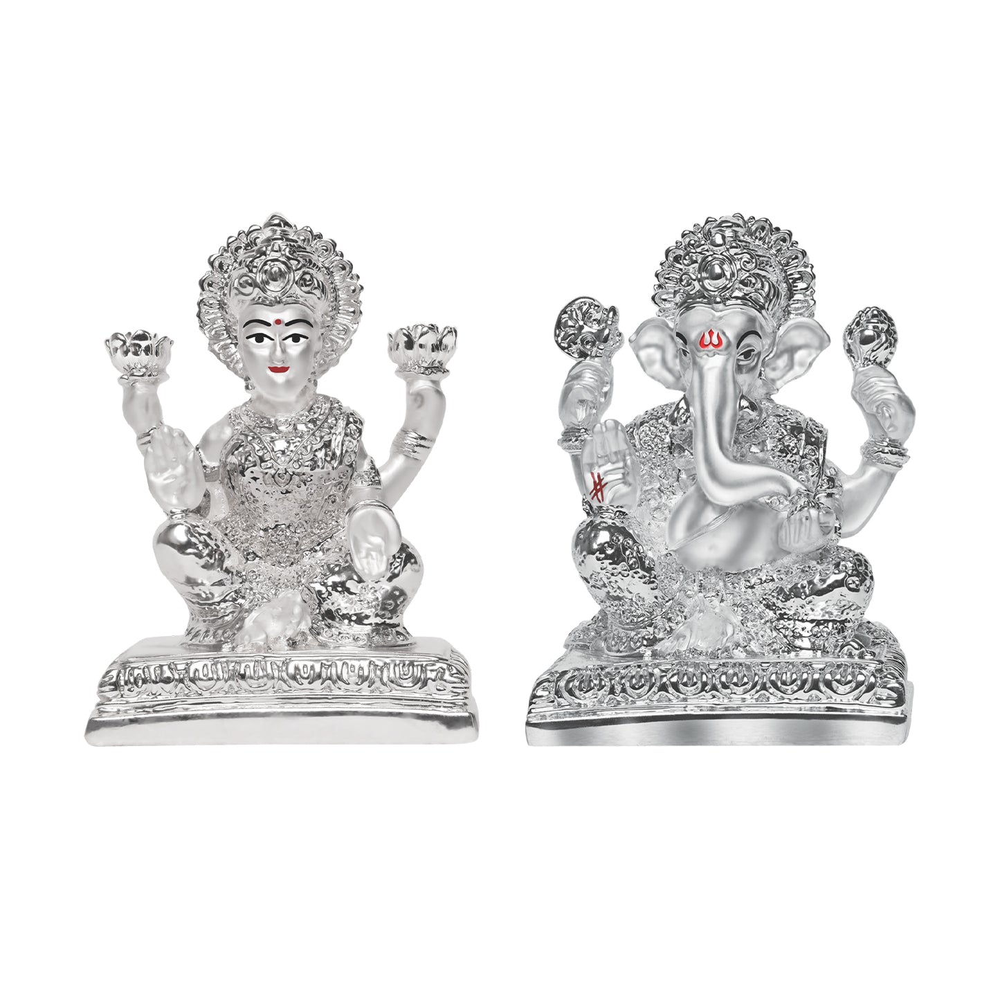 Diviniti 999 Silver Plated Lakshmi Ganesha Idol For Wedding Gift (10x7.5 cm)