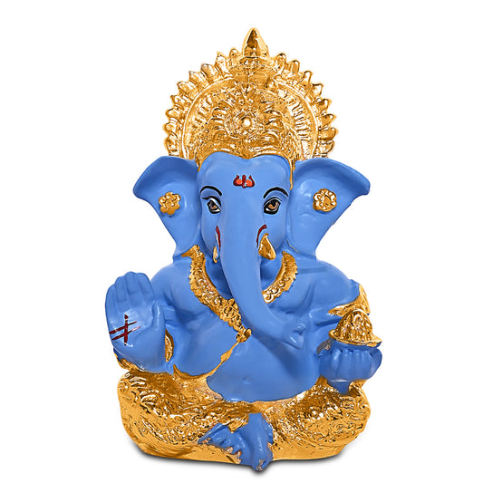 Diviniti 24K Gold Plated Resin Lord Ganesha Idol for Car Dashboard Tabletop for Home Decor Mandir Puja Gift SKy Blue (8.4x4.2cm)