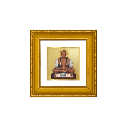 DIVINITI 24K Gold Plated Foil Mahavira Wooden Stylish Wall Photo Frame Idol for Workshop, Puja Room, Table Top, Home Decor, Gifts | DG101S1A (10x10 CM)