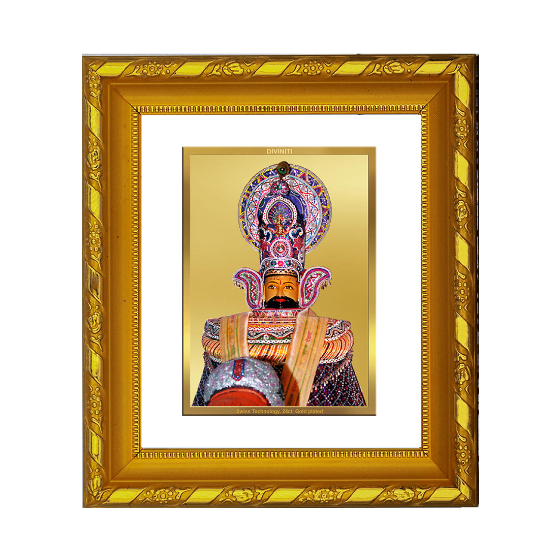 DIVINITI 24K Gold Plated Foil Khatu Shyam Photo Frame for Home Wall Decor, TableTop, Puja DG 103 Size 1 (15.3x14.9 CM)