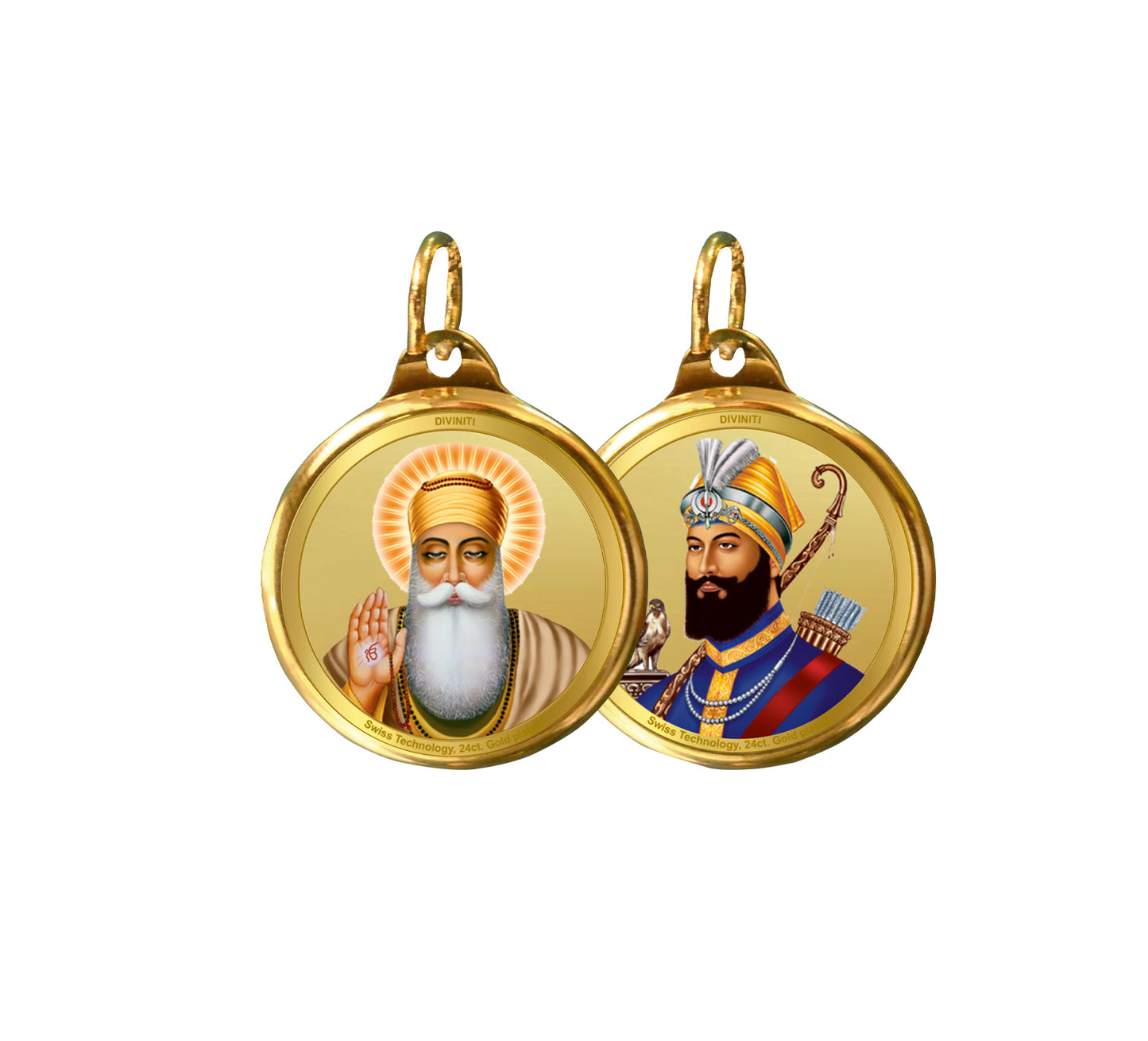 Diviniti 24K Double sided Gold Plated Pendant Gurunanak & Guru Gobind Singh |22 MM Flip Coin (1 PCS)