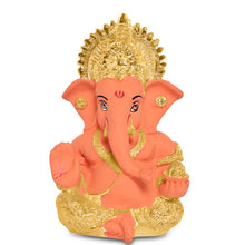 Load image into Gallery viewer, Diviniti 24K Gold Plated Resin Lord Ganesha Idol for Car Dashboard Tabletop for Home Decor Mandir Puja Gift Orange &amp; Gold(8.4x4.2cm)
