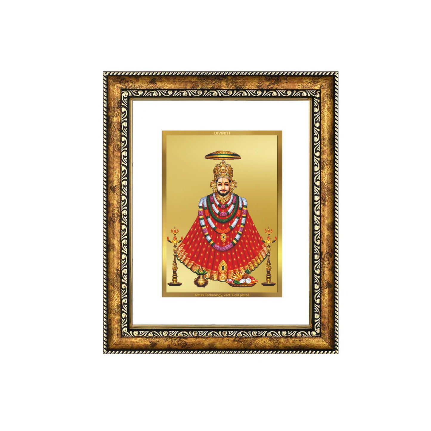 DIVINITI 24K Gold Plated Khatu Shyam with Garlands Wall Photo Frame for Home Decor, Wall Hanging, Table Top, Puja Room & Gift DG113S3 (27.6X35.4 CM)