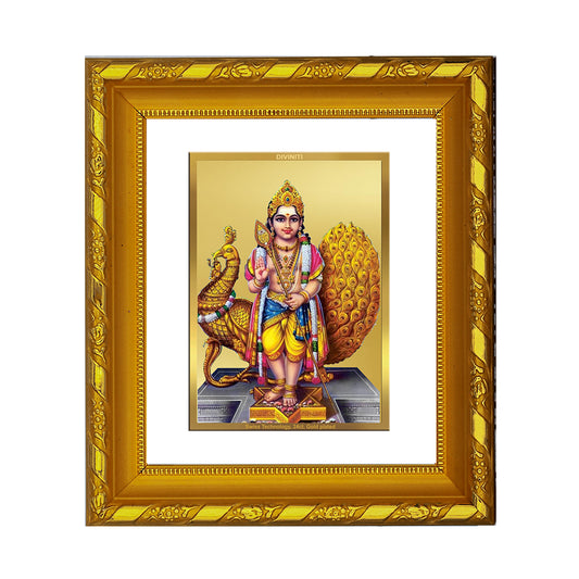 DIVINITI 24K Gold Plated Foil Karthikey Photo Frame for Home Wall Decor, Worship, Gift DG 103 Size 1 (15.3x14.9 CM)