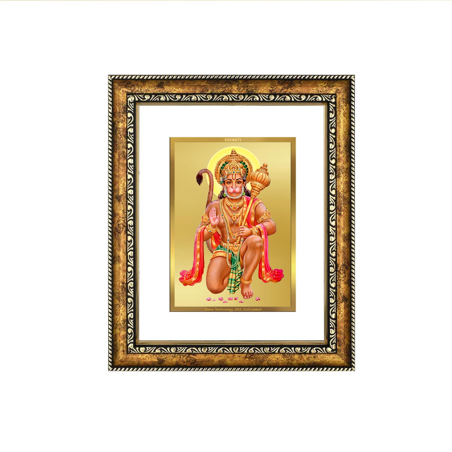 DIVINITI 24K Gold Plated Hanuman Wall Photo Frame for Home Decor, Wall Hanging, Table Top, Puja Room & Gift DG113S3 (27.6X35.4 CM)