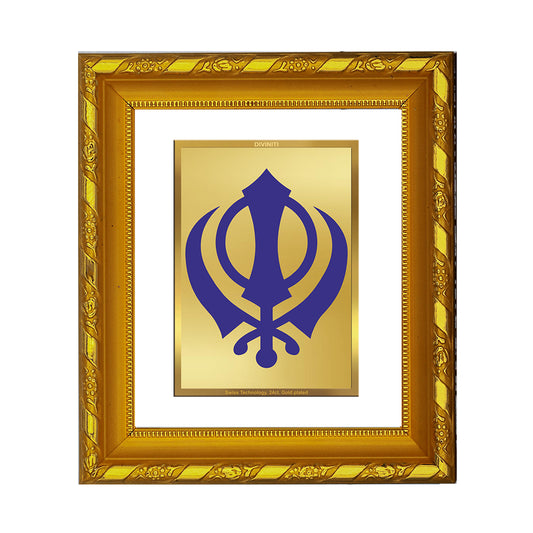 DIVINITI 24K Gold Plated Foil Khanda Sahib Photo Frame for Living Room Decor, Worship, Gift DG 103 Size 1 (15.3x14.9 CM)