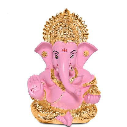 Diviniti 24K Gold Plated Resin Lord Ganesha Idol for Car Dashboard Tabletop for Home Decor Mandir Puja Gift Baby Pink (8.4x4.2cm)