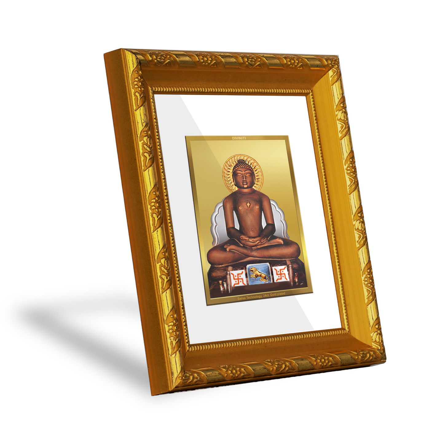 DIVINITI 24K Gold Plated Foil Mahavira Religious Photo Frame for Home Wall Decor, Worship DG 103 Size 1 (15.3x14.9 CM)