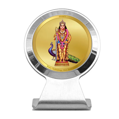 Diviniti 24K Gold Plated Murugan Frame for Car Dashboard, Home Decor, Worship, Tabletop & Festival Gift MCF1CR (6.2x4.5 CM)