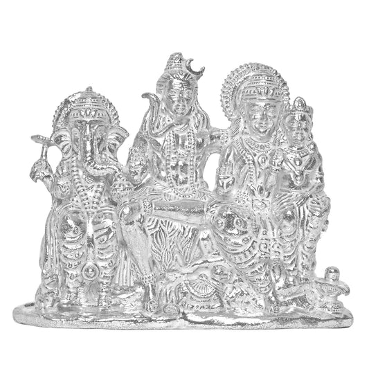 DIVINITI 925 Pure Silver Shiv Parivar Idol Statue Elegant Divine Family Blessings for Home Office Décor, Tabletop, Puja Room Gift (7.7x29 CM, 290g)