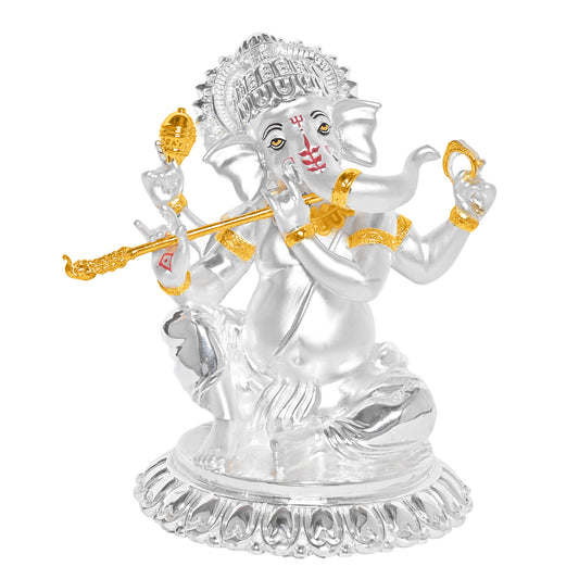 Diviniti 999 Silver Plated Lord Ganesha Idol Statue Elegant Spiritual Décor for Home & Office Pooja Room Accent Gift (15.5x14 CM)