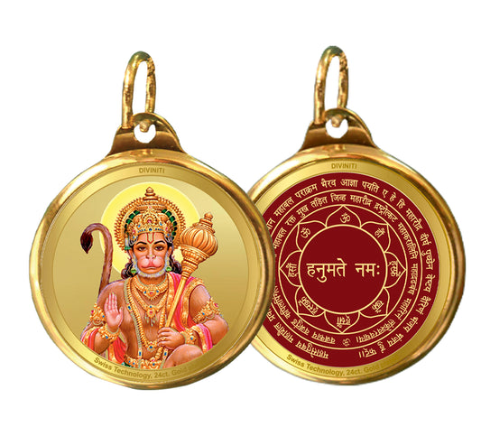 Diviniti 24K Gold Plated Hanuman & Yantra 22MM Double Sided Pendant For Men, Women & Kids