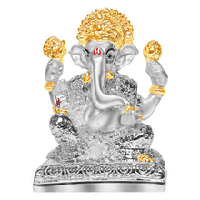 Load image into Gallery viewer, Diviniti 999 Silver Plated Ganpati Idol Statue Divine Symbol of Wisdom and Prosperity for Home Office Décor, Puja Room, Tabletop Gift (10x7.5 CM)
