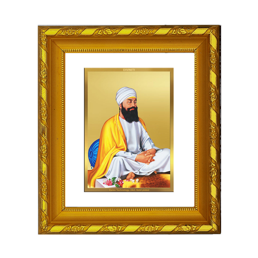 DIVINITI 24K Gold Plated Foil Guru Tegh Bahadur Ji Photo Frame for Home Decor, Festive Gift DG 103 Size 1 (15.3x14.9 CM)