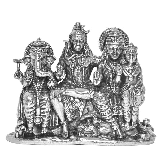 DIVINITI 925 Pure Silver Shiv Parivar Idol Statue Elegant Divine Family Blessings for Home Office Décor, Tabletop, Puja Room Gift (7.7x30.5 CM, 305g)