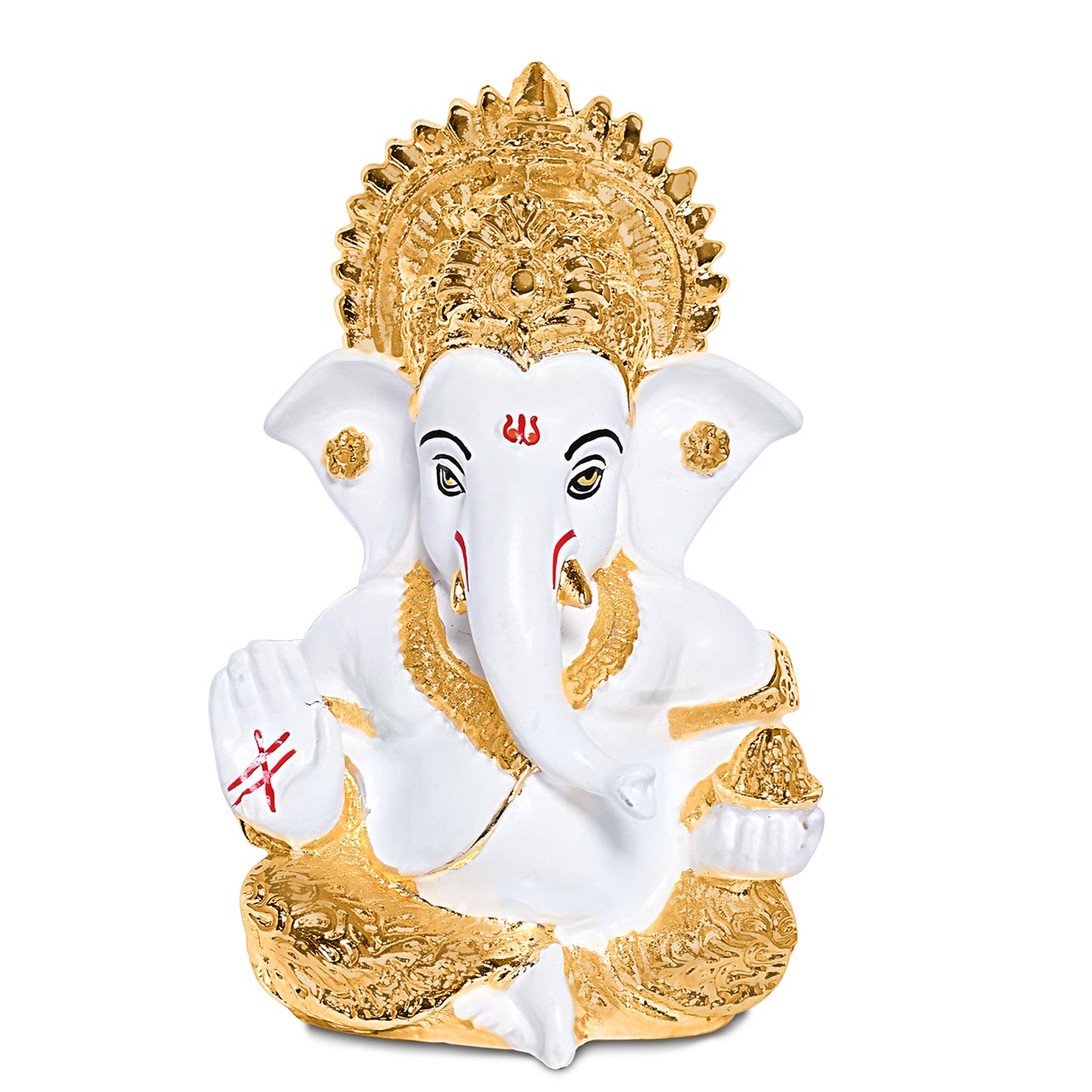 Diviniti 24K Gold Plated Resin Lord Ganesha Idol for Car Dashboard Tabletop for Home Decor Mandir Puja Gift White & Gold (8.4x4.2cm)