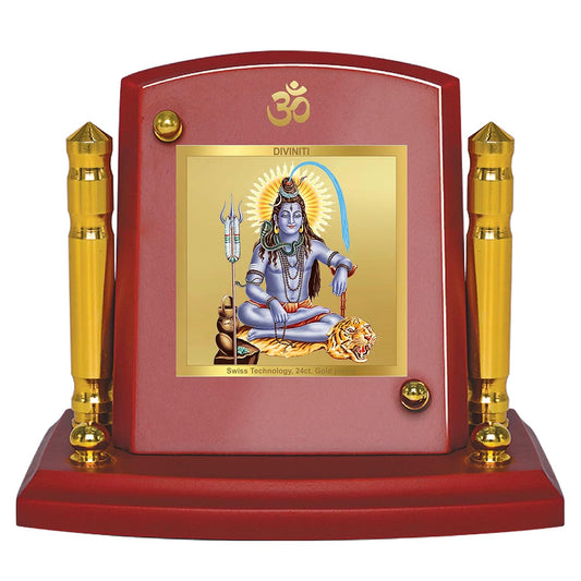 Diviniti 24K Gold Plated Lord Shiv Photo Frame for Car Dashboard, Home Decor, Tabletop, Puja Room, Showpiece and Gift  MDF1BP+ (6.5x5.5 CM)