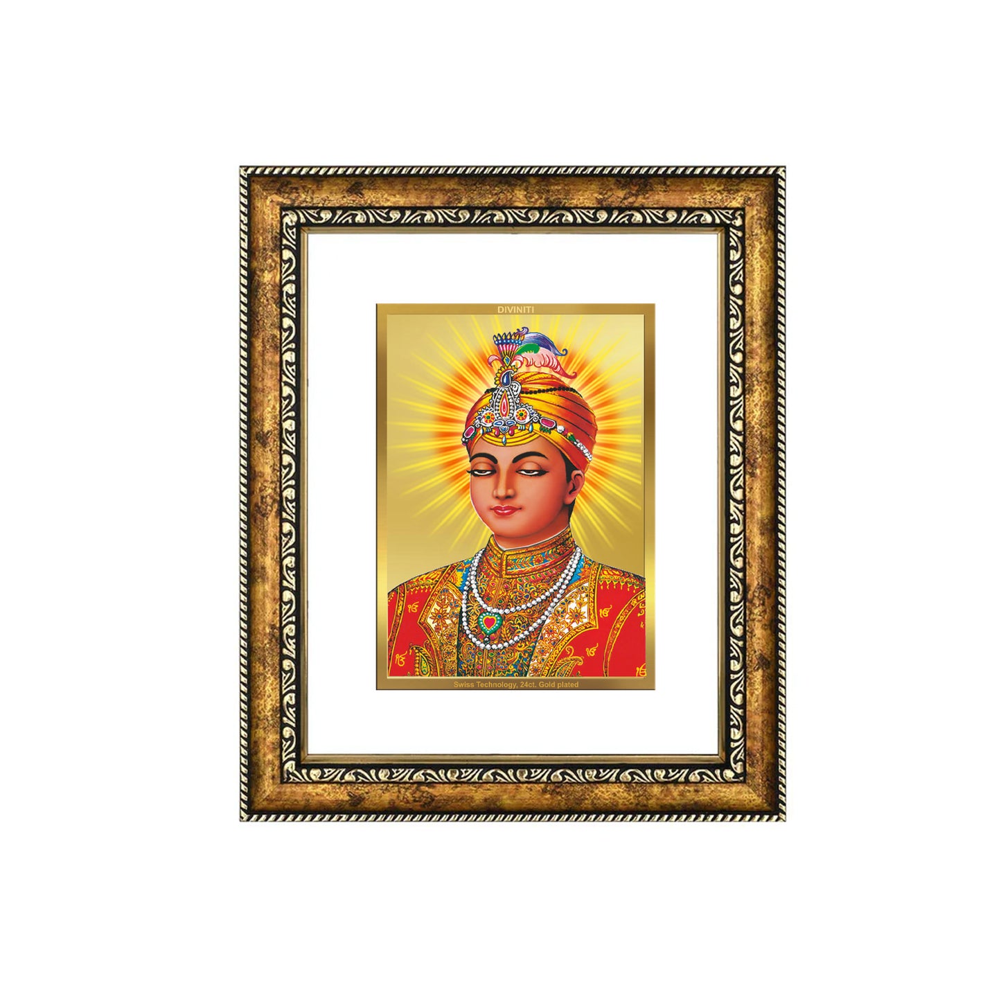 DIVINITI 24K Gold Plated Guru Harkrishan Wall Photo Frame for Home Decor, Wall Hanging, Table Top, Puja Room & Gift DG113S3 (27.6X35.4 CM)