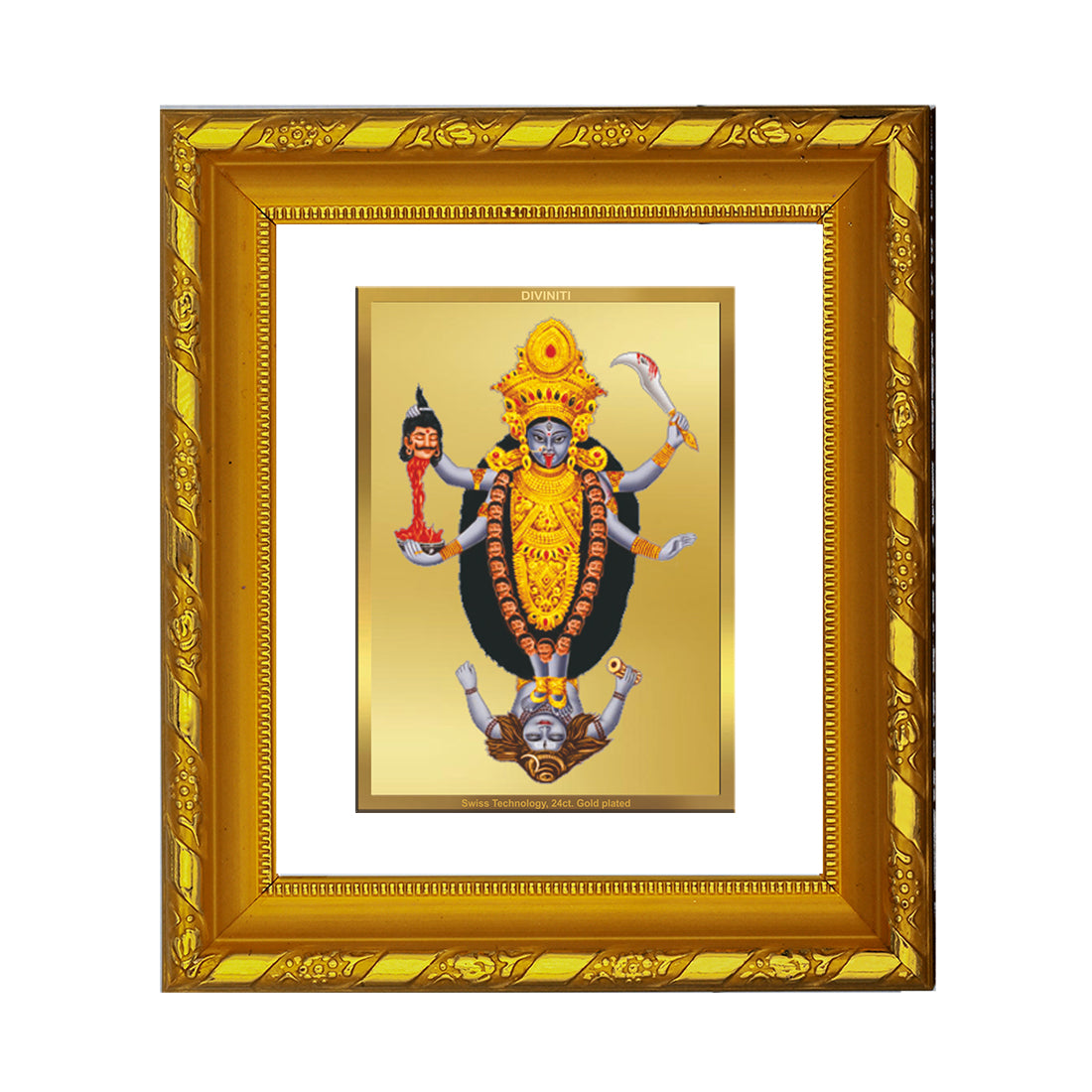 DIVINITI 24K Gold Plated Foil Maa Kali Photo Frame for Home Decor, Puja, Festive Gift DG 103 Size 1 (15.3x14.9 CM)