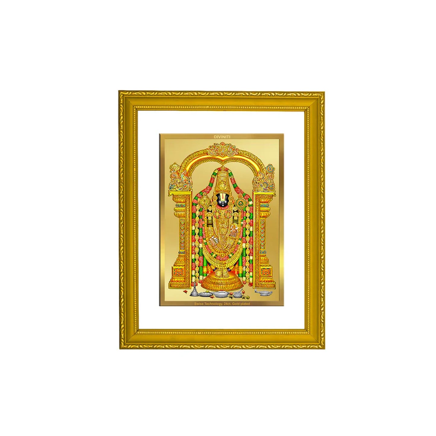 DIVINITI 24K Gold Plated Tirupati Balaji Photo Frame Idol for Home Wall Decor, Workshop, Table Top, Gift|DG101 Size 2 (22.6x18.4 CM)