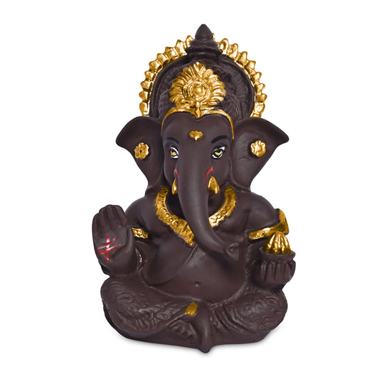 Diviniti 999 Silver Plated Resin Lord Ganesha Idol for Car Dashboard Tabletop for Home Decor Mandir Puja Gift Brown (8.4x4.2cm)