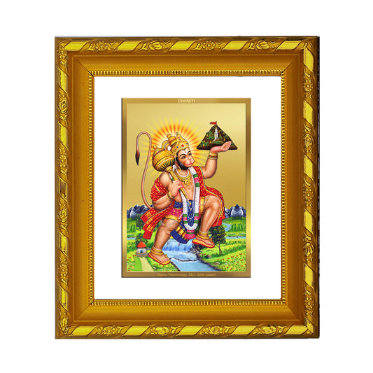 DIVINITI 24K Gold Plated Foil Hanuman Ji God Photo Frame for Home Wall Decor, Puja Room DG 103 Size 1 (15.3x14.9 CM)