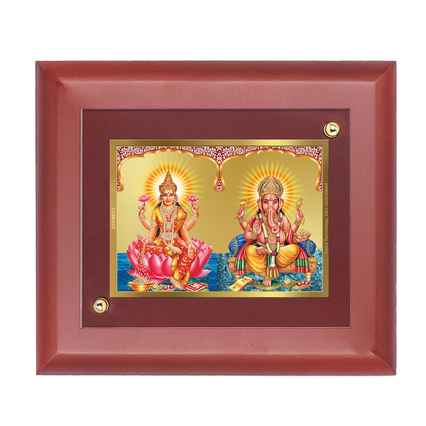 Diviniti 24K Gold Plated Foil Laxmi Ganesha Photo Frame for Home Decor, Wall Hanging, Office Table, Gift MDF Size 1 (16x13 CM)