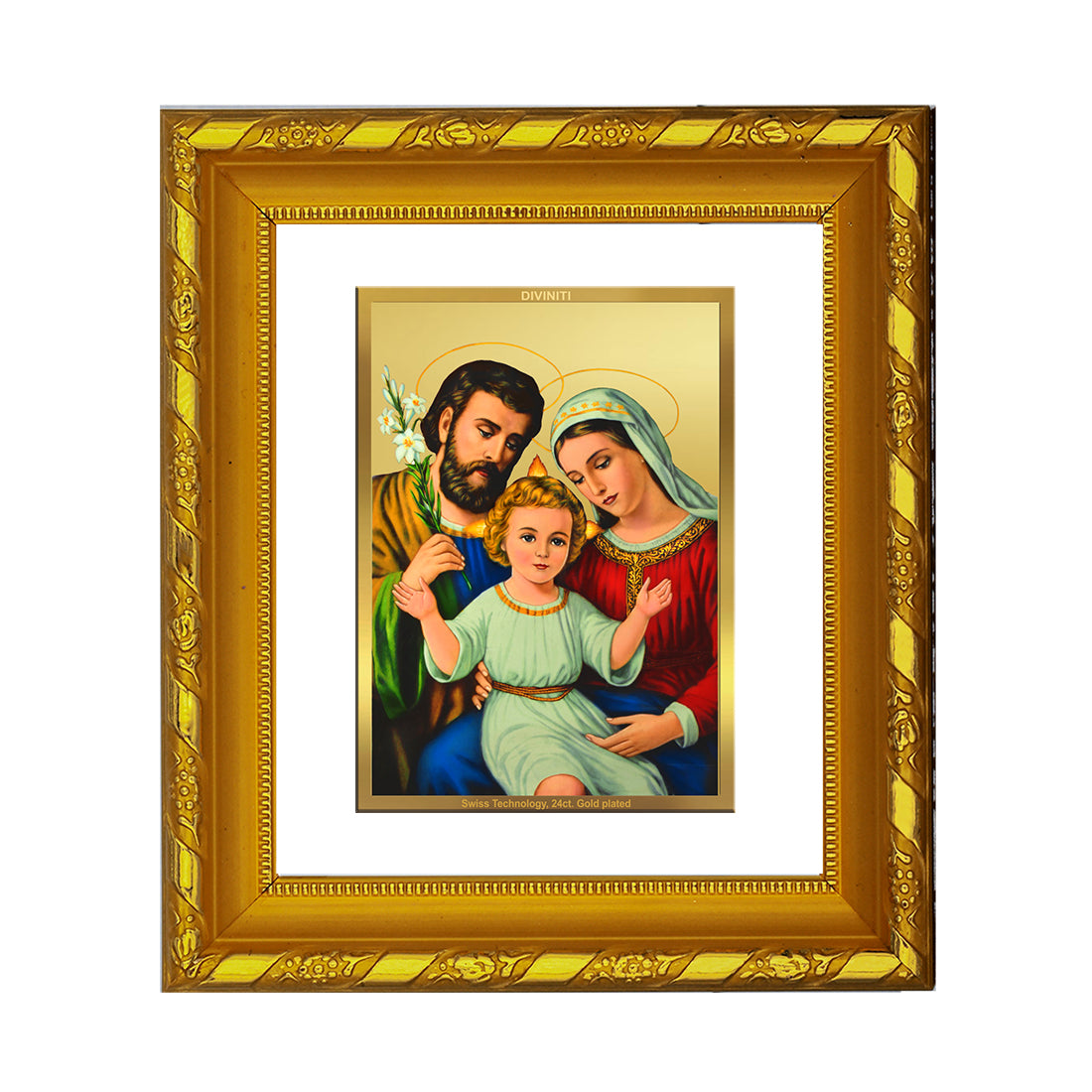 DIVINITI 24K Gold Plated Foil Holy Family Wall Photo Frame for Home Decor, Exclusive Gift DG 103 Size 1 (15.3x14.9 CM)